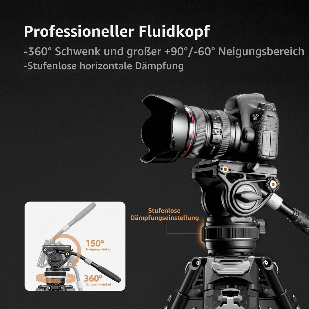 Cayer FA310H Video Tripod with K10 Fluid Head - One-Touch Leg Locks & Rapid Adjust - 22 lbs Load Alu