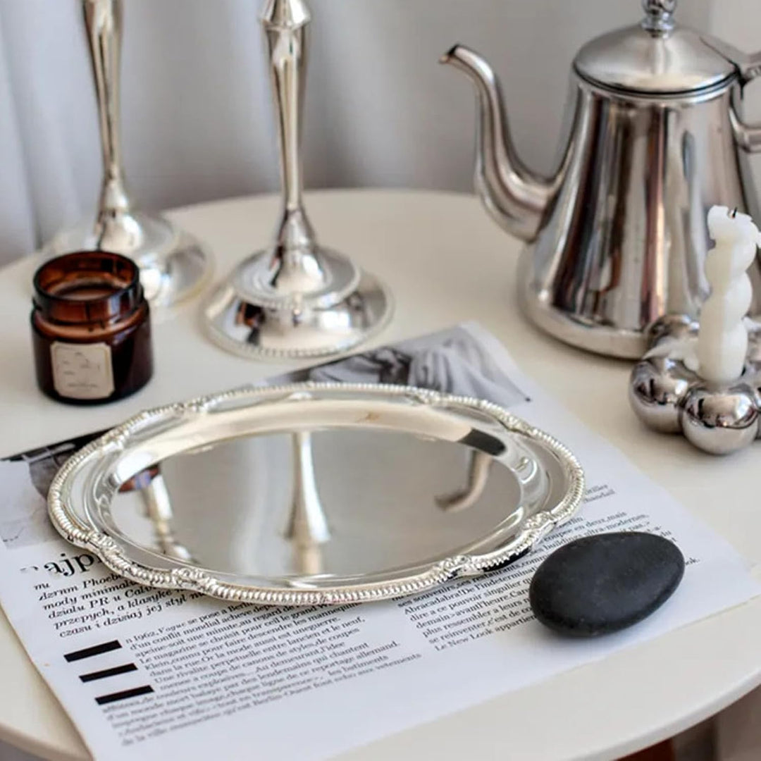 Zerodis Desserttablett, Vintage-Servierplatte aus Metall Im Hofstil mit Gravur, Dekorative Servierpl
