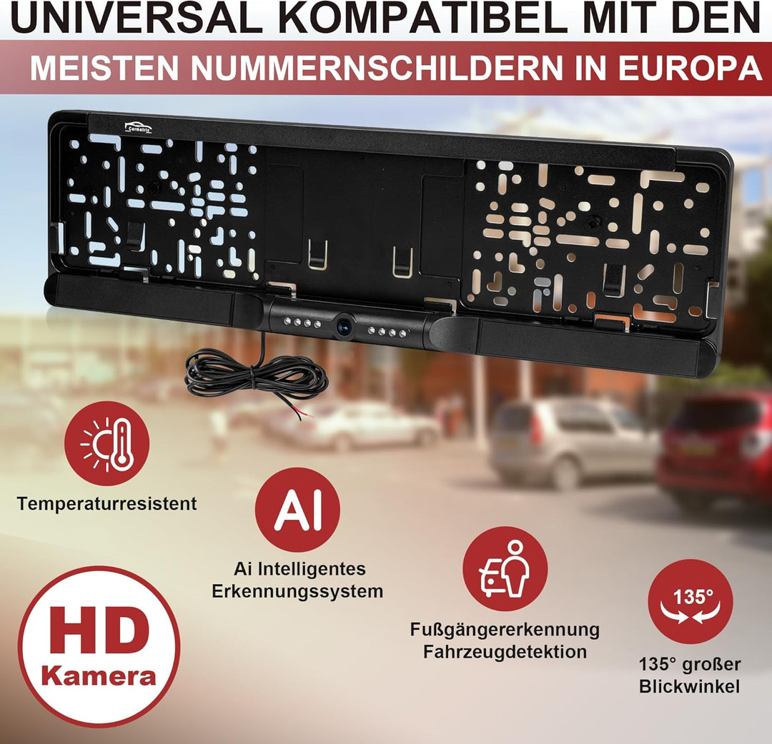 WLAN Funk Rückfahrkamera im Kennzeichenhalter für Smartphone | HD Rückfahrsystem mit App-Steuerung f