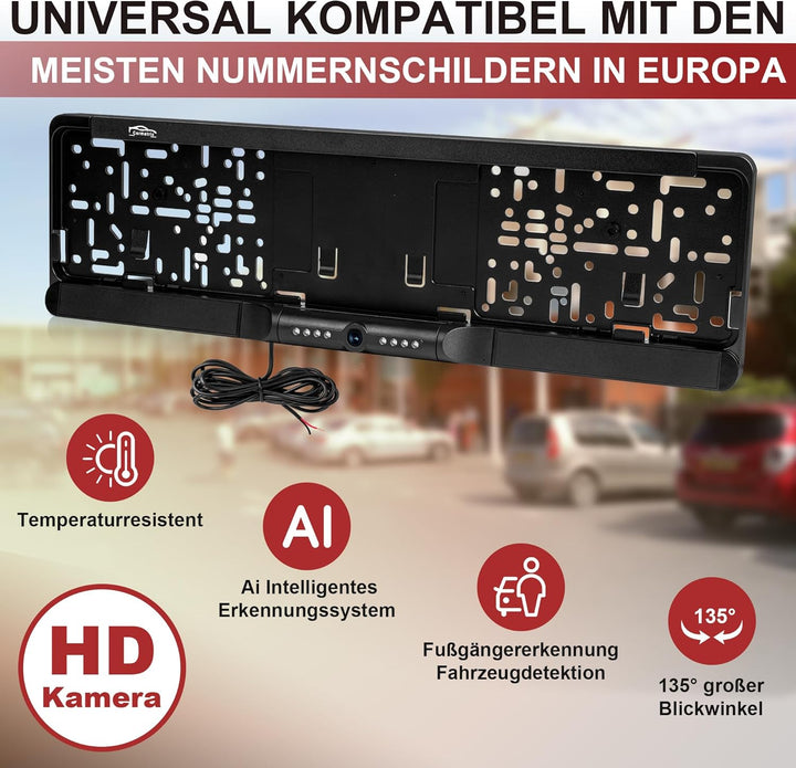 WLAN Funk Rückfahrkamera im Kennzeichenhalter für Smartphone | HD Rückfahrsystem mit App-Steuerung f