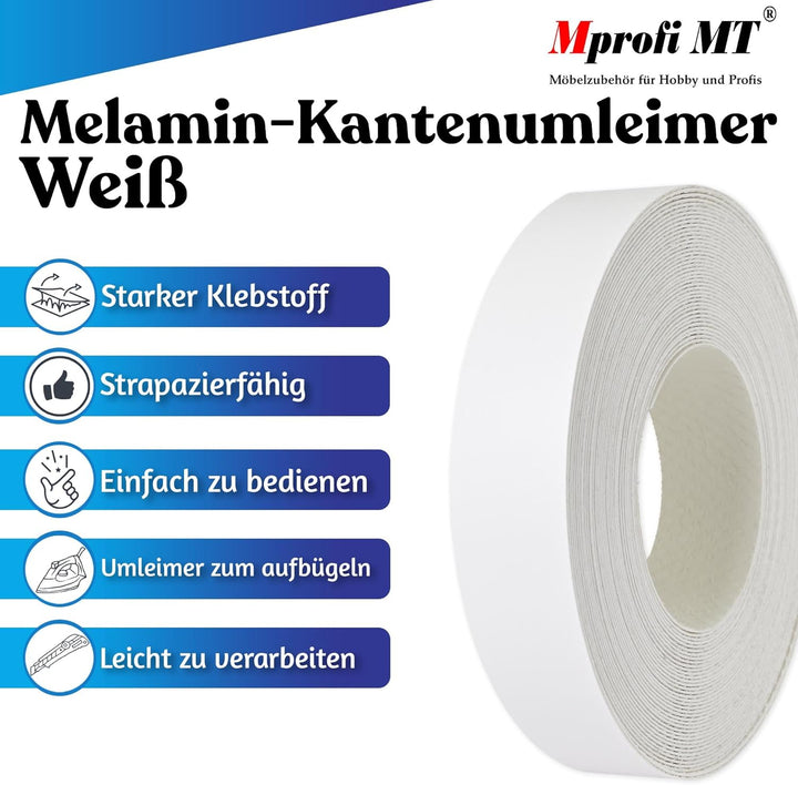 Mprofi MT® Kantenumleimer Weiss | 17 mm x 20 m | Melamin Kantenband | Bügelkantenumleimer für Regale