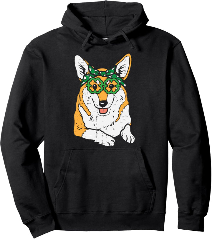 Corgi Headband Shamrock Glasses St Patricks Day Dog Gift Pullover Hoodie