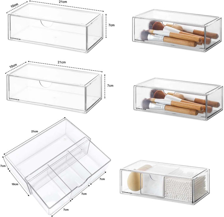 Badezimmer Organizer Mini mit Schubladen 3 Set, aus Acrylic stapelbar Transparent,für Kommode Wascht