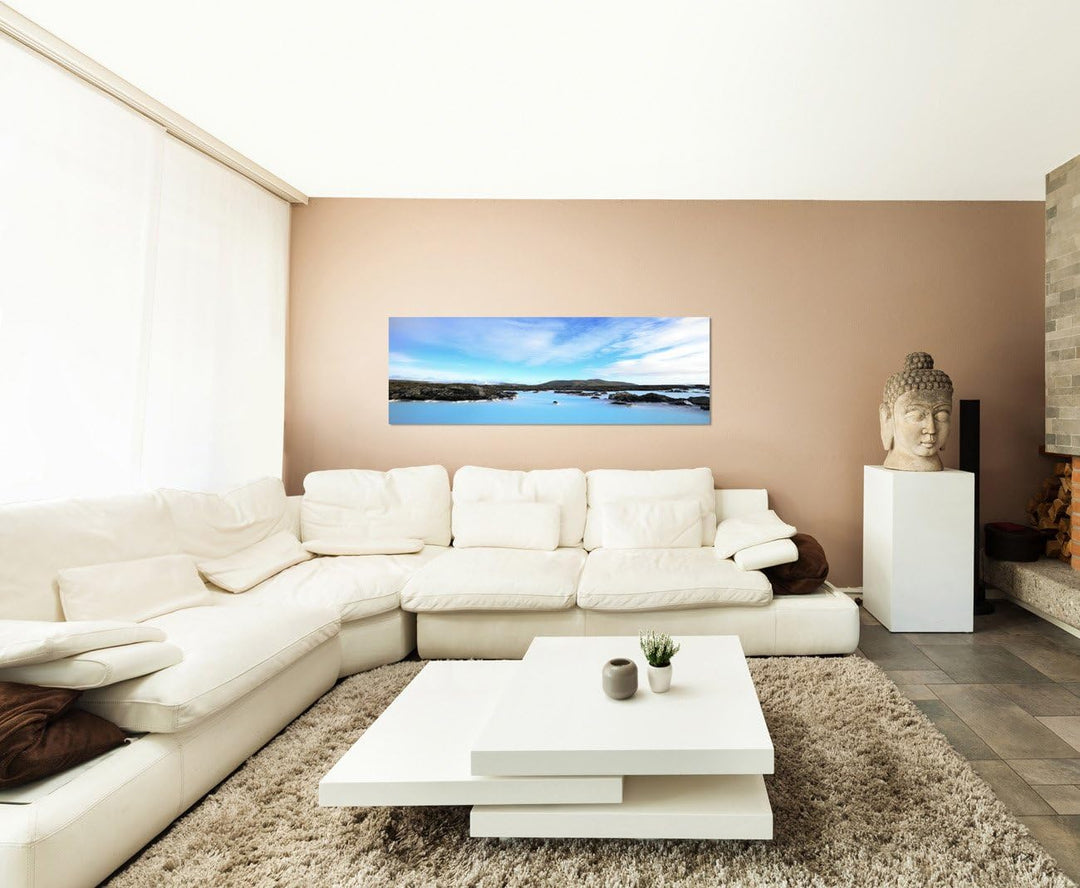 Paul Sinus Art Panoramabild auf Leinwand und Keilrahmen 120x40cm Island Landschaft Berge See Wolkenh