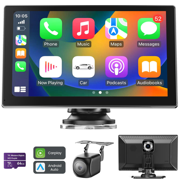Carplay Display 9" - 4K-Dashcam &amp; 1080P-Rückfahrkamera Drahtloses Tragbares für Apple Carplay &amp; Andr