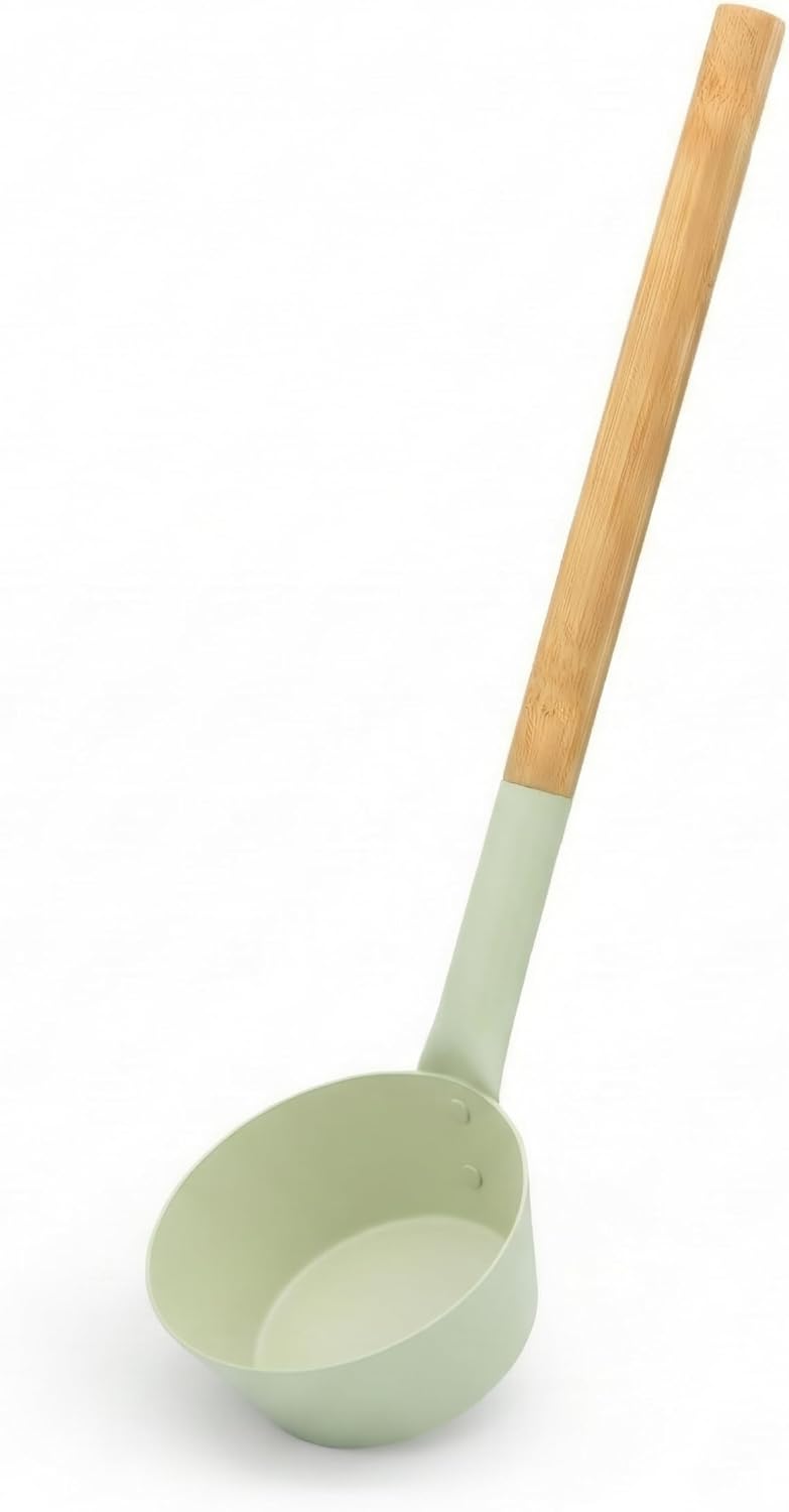 Sauna Zubehör Set: 4L Aluminium Eimer und 42cm Kelle, Bambusgriffe (Helles Salbeigrün), Helles Salbe