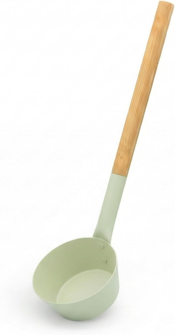 Sauna Zubehör Set: 4L Aluminium Eimer und 42cm Kelle, Bambusgriffe (Helles Salbeigrün), Helles Salbe