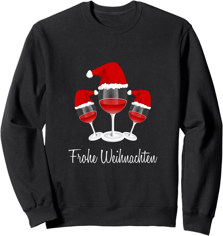 Frohe Weihnachten Wein Rotwein Weinglas mit Weihnachtsmütze Sweatshirt