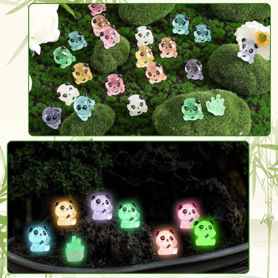 35St Leuchtende Mini Panda und 5St Leuchtende Bambusse Mini Panda Harz Mini Panda Figuren Mini Tiere