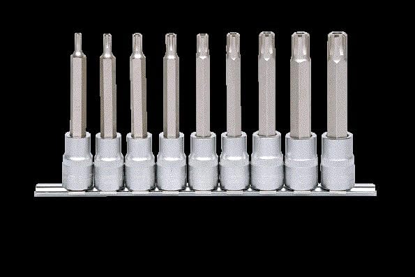 KS Tools 911.1630 1/2" RIBE-Bit-Stecknuss-Satz, lang, 9-tlg.