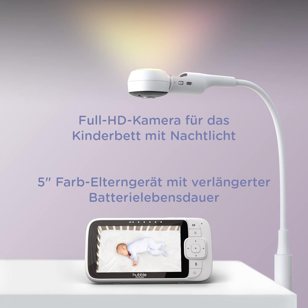 Hubble Connected Nursery Pal SkyView Baby Monitor with Camera, 5 Inch Screen, Cot Mount, 7 Colour Ni