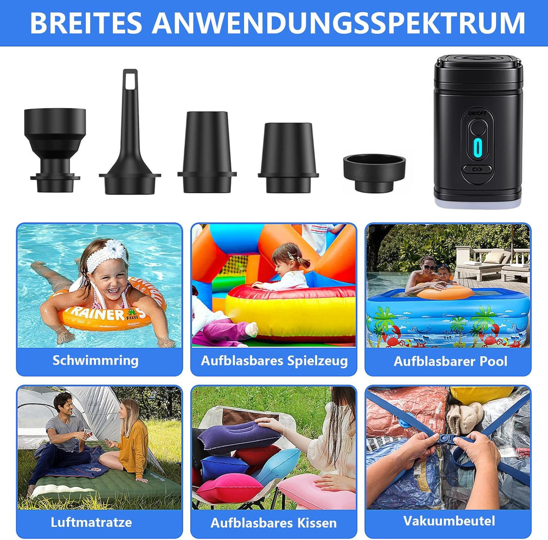 Elektrische Luftpumpe für Luftmatratze, Klein Luftpumpe Luftmatratze Pumpe mit 5 Düsen, Tragbare Ele