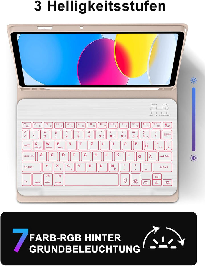 JADEMALL Für iPad 11 Gen Hülle mit 7-Farb-Backlight Deutsch Bluetooth Tastatur für iPad A16 (2025) &