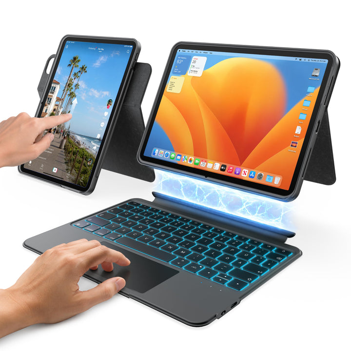 HOU Combo hülle mit Tastatur drehbar für ipad 9 Generation 10,2 Zoll & 8. Gen & 7. Gen Multi-Touch T
