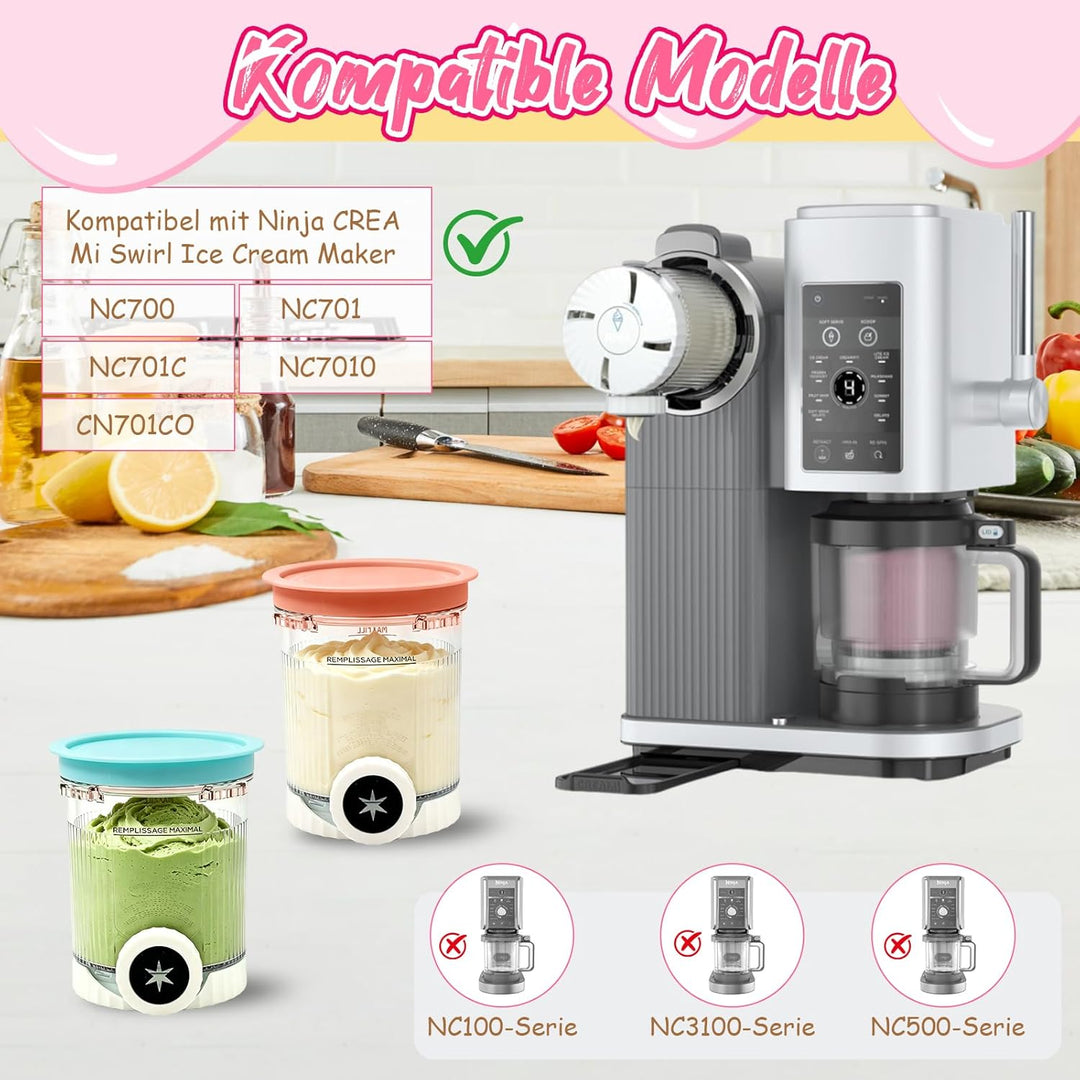 4 Stück für Ninja Swirl Creami Behälter, 480 ml Eisbehälter für NC701 &amp; NC700 Serie Eismaschinen, Ei