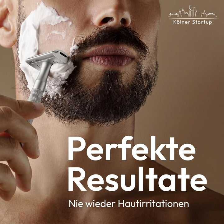 Rasierhobel Silver Edition - Set mit Ständer und 5 ASTRA Klingen - Zero Waste Rasierer aus Metall 4.