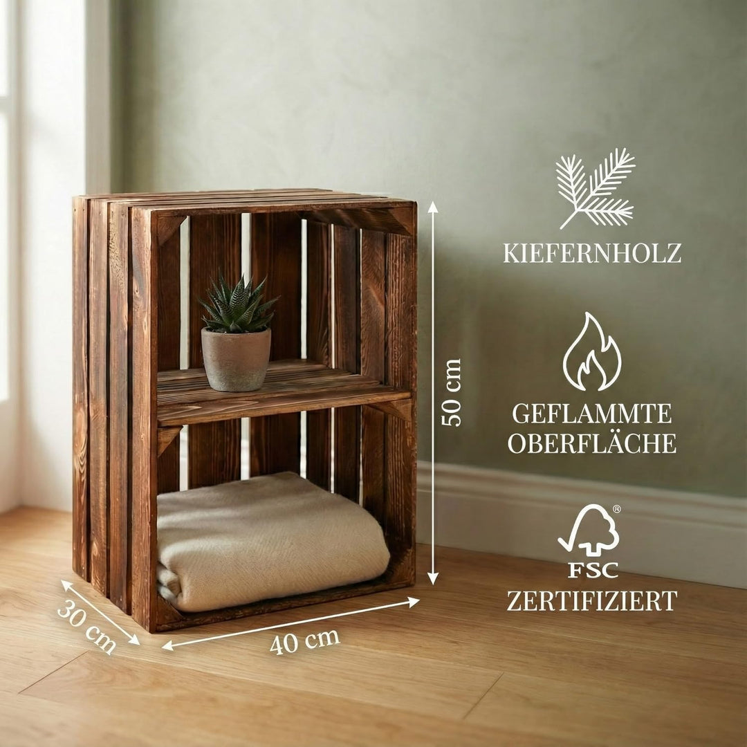 Teramico Alte geflammte Obstkisten / Holzkisten 50 x 40 x 30cm in vielen Variationen -Ideal zum Möbe
