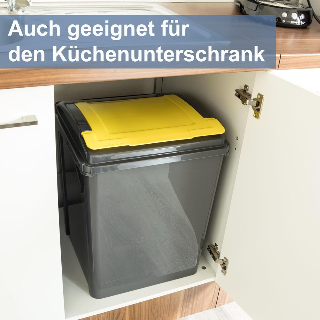 50 Liter Mülltonne Schwarz-Gelb, Mülleimer Küche, Mülltrennsystem, Abfalleimer Küche, Mülleimer 50l,