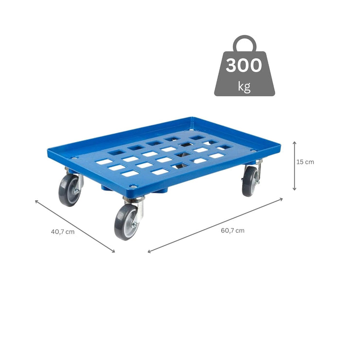 SparSet 2X Transportroller für Euroboxen 60x40cm mit Gummiräder blau | Gitter/Rasterdeck | 4 Lenkrol