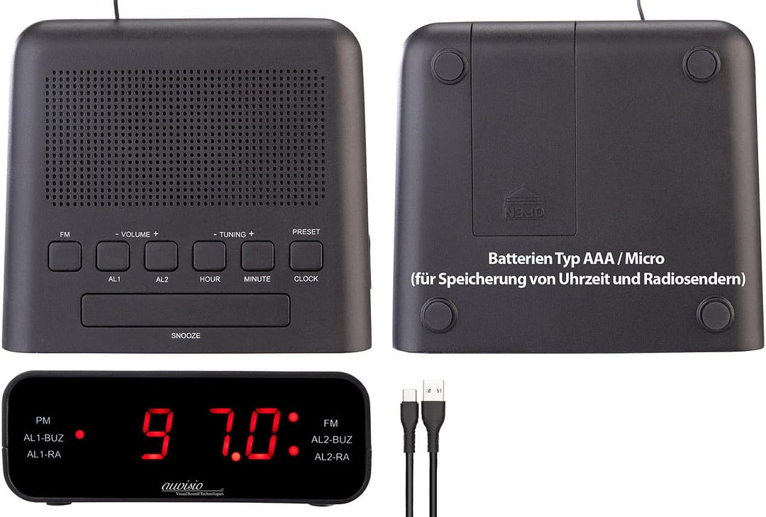 auvisio UKW-Radiowecker mit 2 Weckzeiten und LED-Anzeige, Schlummer, 4er-Set