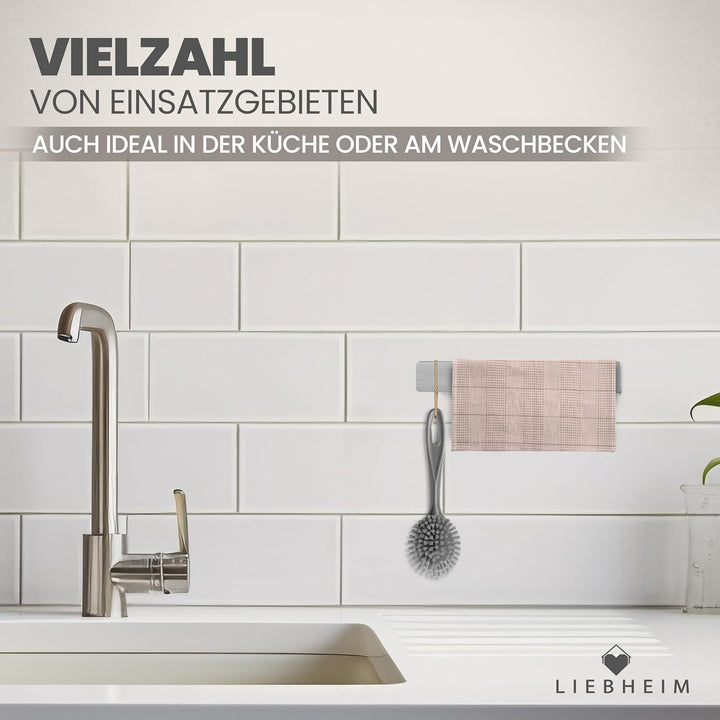 LIEBHEIM Handtuchhalter ohne Bohren - Handtuchstange - Handtuchhalterung | Edelstahl - silber gebürs