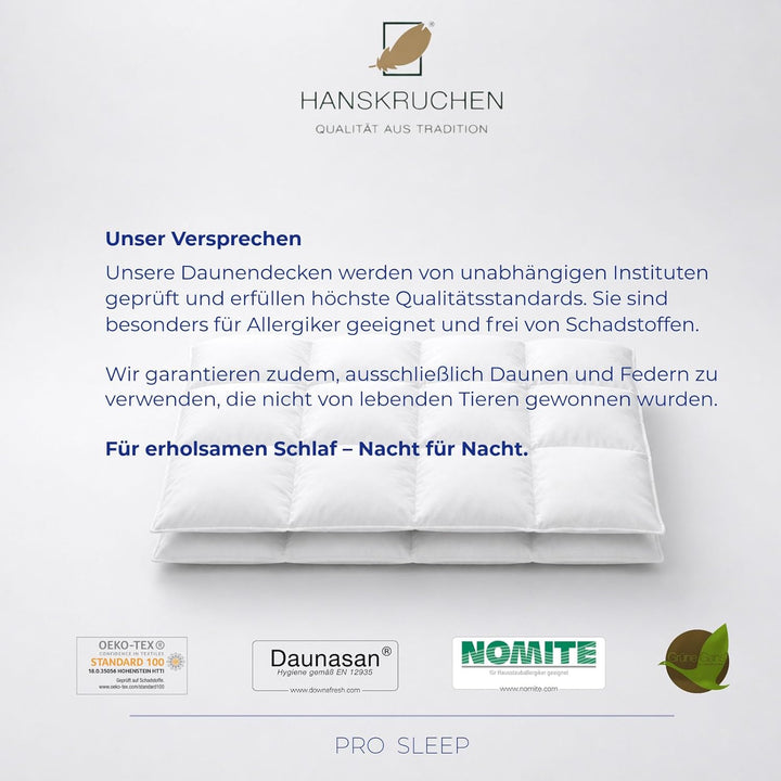 HANSKRUCHEN® Pro Sleep Daunendecke 155x200 cm - Medium - Made in Germany Kassettendecke aus 100% Bau