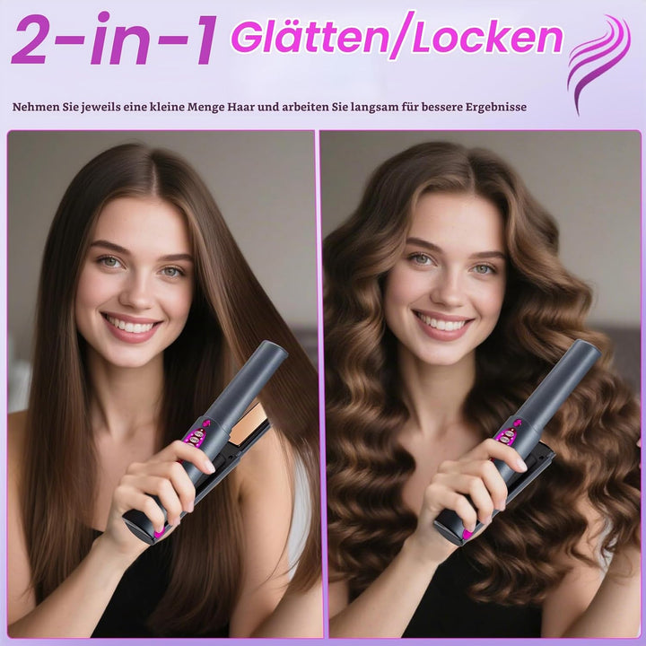 OBEST Kabelloser Haarglätter,2-in-1 Kabelloses Glätteisen und Lockenstab,Tragbarer Reise-Mini-Haargl