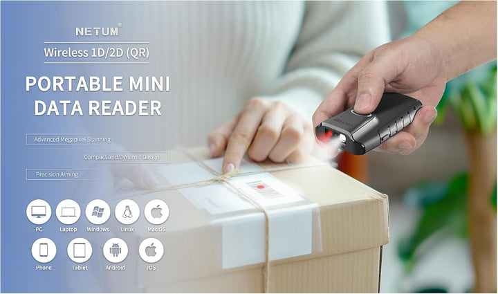 NETUM Bluetooth 2D Barcode Scanner, 3-in-1 Small Portable QR Bar Code Reader Automatic Wireless Gun