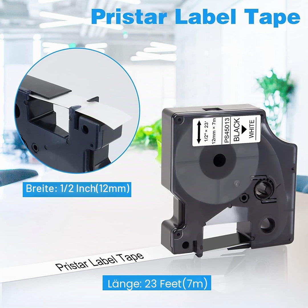 Pristar 12mm Kompatibel Schriftband für D1 45013 S0720530 1/2 Schwarz auf Weiss für LabelManager 160