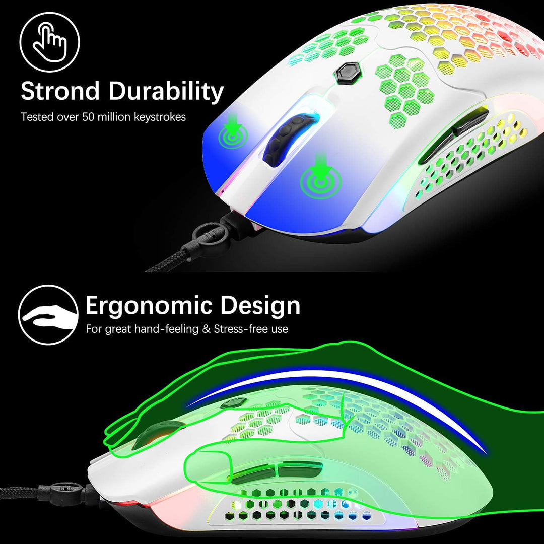 MAMBASNAKE Kabelgebundene leichte Gaming-Maus 65G, 26 RGB-beleuchtete USB-Gaming-Mäuse und 7 program