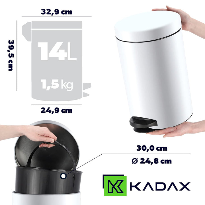 KADAX Tretmülleimer, Mülleimer mit Fassungsvermögen Stahl Kosmetikeimer, Runder Abfalleimer, Elegant