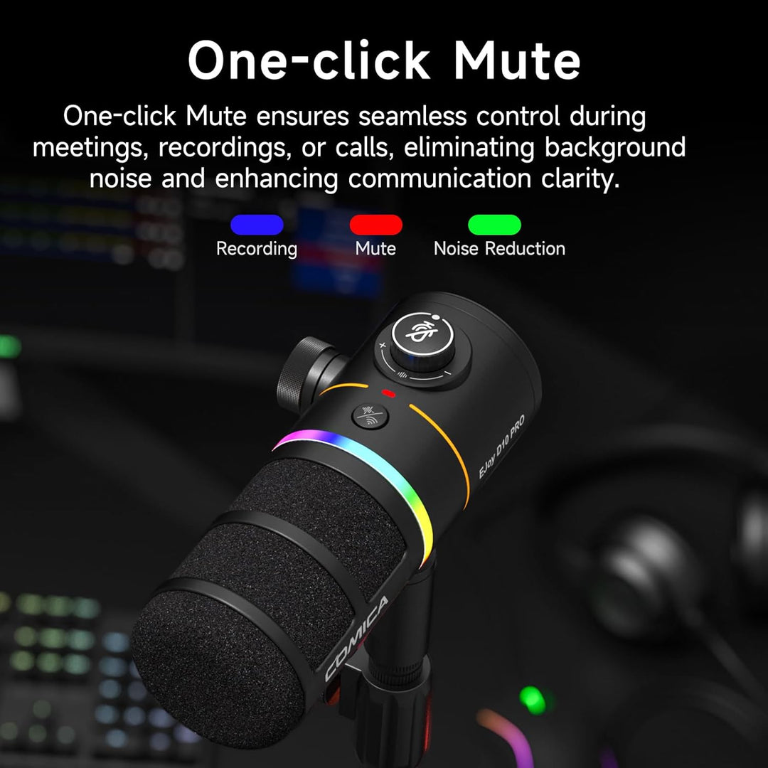 COMICA EJoy D10 Pro Mikrofon Cardioid Dynamisches USB-C/XLR Mikrofon mit 48kHz/24bit, RGB-Beleuchtun