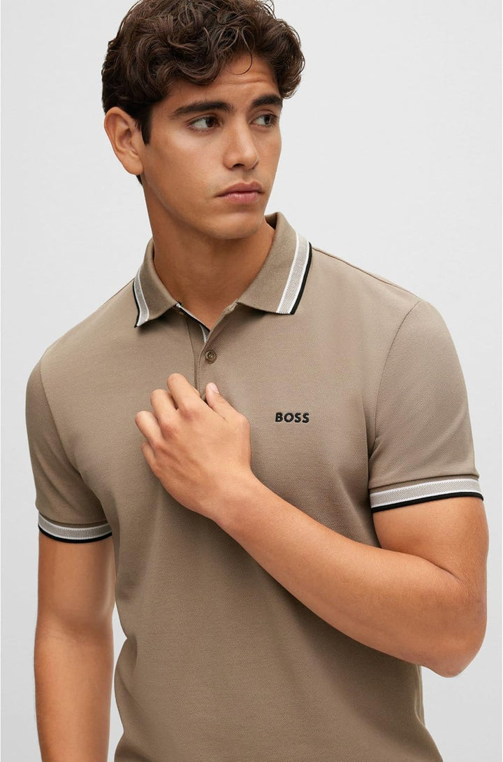 BOSS Herren Paddy Poloshirt aus Bio-Baumwolle mit Logo M Hellgrün, M Hellgr&amp;