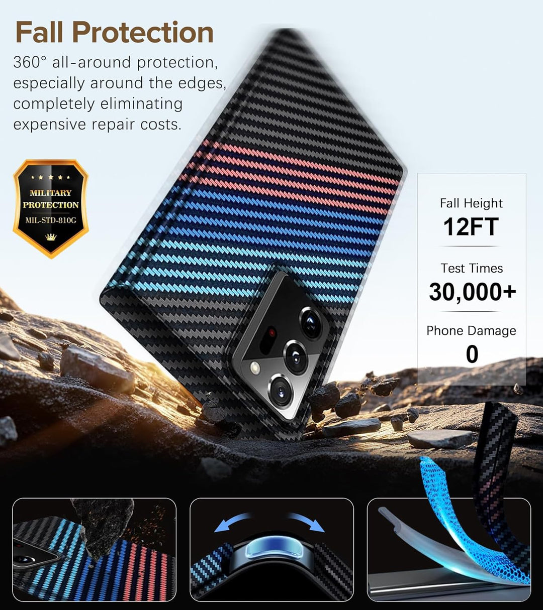 für Samsung Galaxy Note 20 Ultra Hülle Magnetisch mit Panzerglas, Carbonfaser Optik Handyhülle, Stos