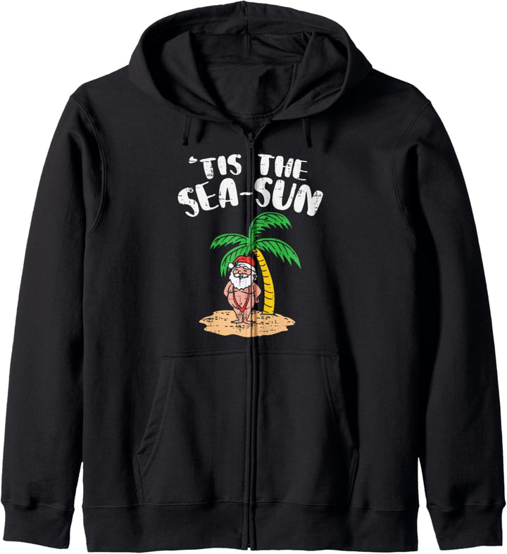 Tis The Sea Sun Santa Palm Tree Beach Christmas In July Xmas Kapuzenjacke