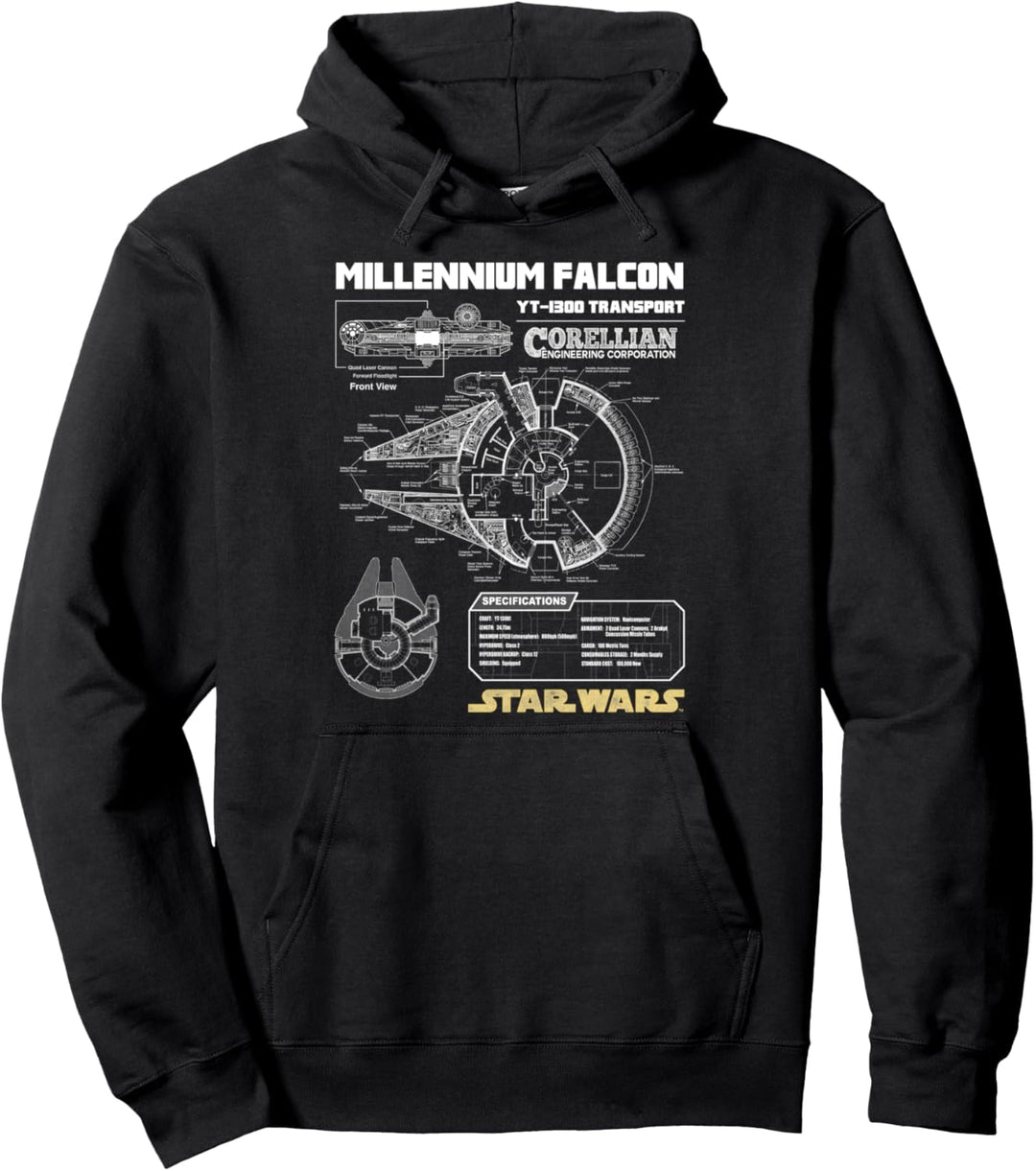 Star Wars Gold Millennium Falcon Schematics Pullover Hoodie