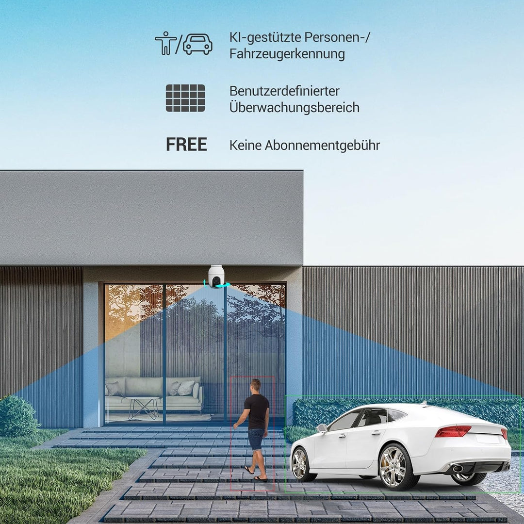 EZVIZ 5MP Pan&Tilt Überwachungskamera Aussen WLAN, 360° PTZ, Personen-/Fahrzeugerkennung, Zwei-Wege-