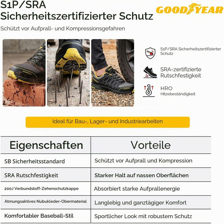 Goodyear Herren gyshu1502 Sicherheitsschuhe, Black Yellow, 36 EU Schwarz Gelb 36 EU, Schwarz Gelb 36