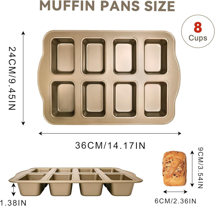 8 Mini-Kastenformen, Kastenform, antihaftbeschichtet, Karbonstahl, Backform zum Backen, Gold (1 Set)