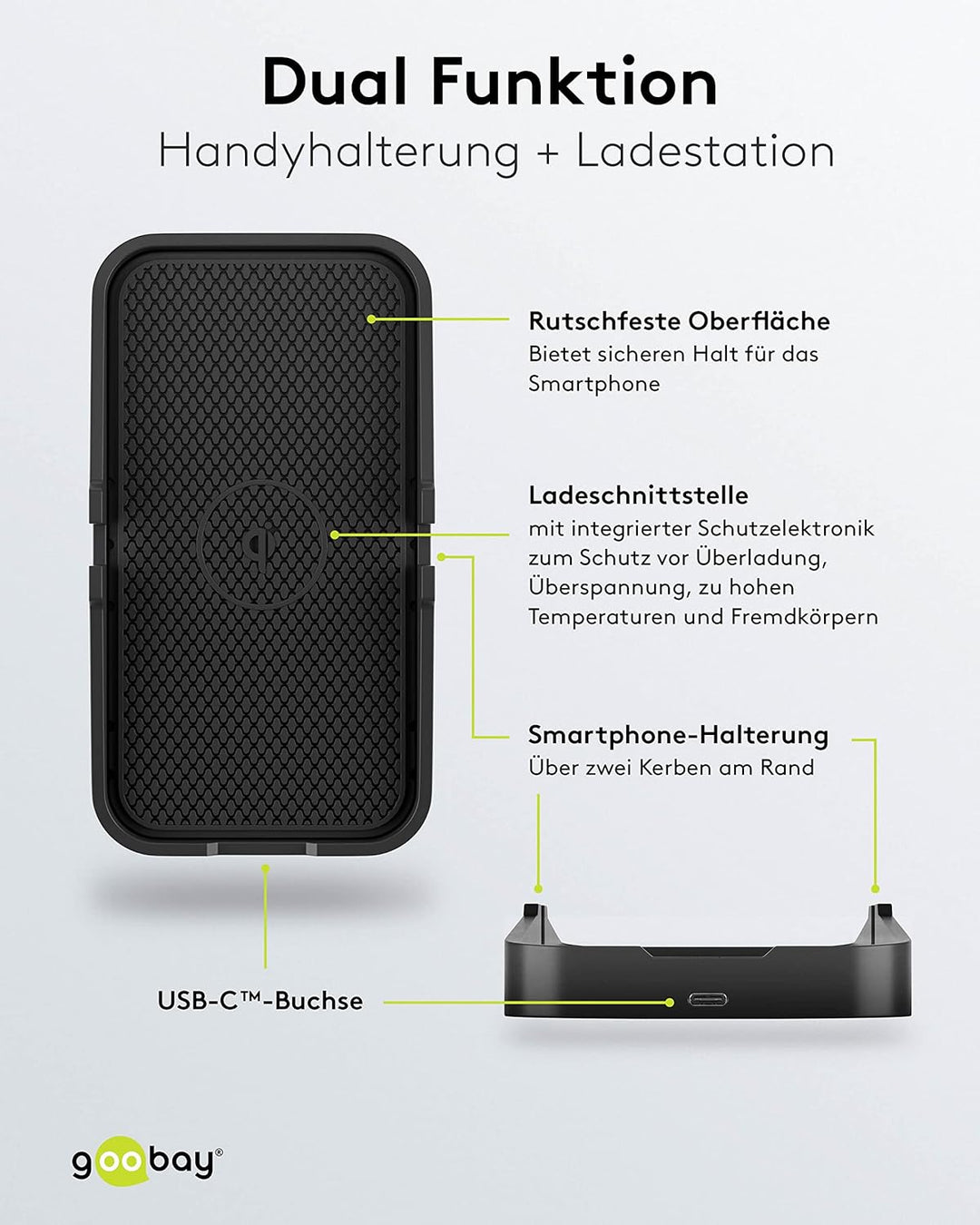 Goobay 60471 Kfz Wireless Charger 15W Qi Ladestation / kabelloses Ladegerät 15W / Induktive Ladestat