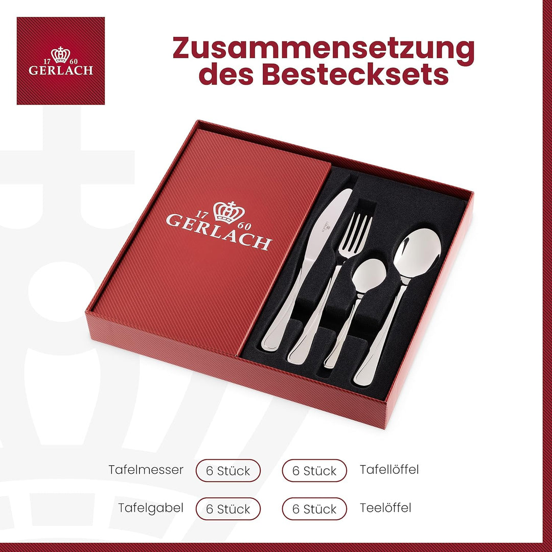 Gerlach Mango Besteck-Set 6 Personen Spülmaschinenfest Essbesteck Edelstahl Elegantes Besteck Messer