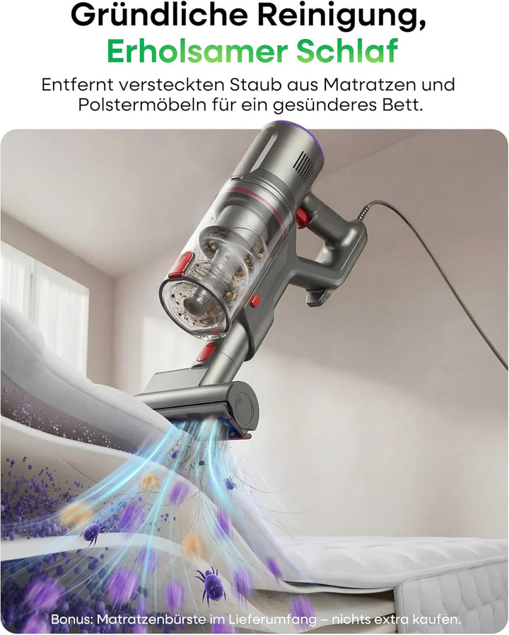 FV2 Staubsauger mit Kabel, 65Kpa/600W Staubsauger Beutellos mit Matratzenbürste, 1,3KG Leichtgewicht
