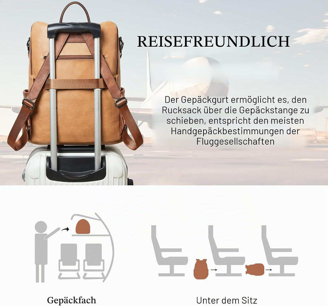 Shrrie rucksack damen elegant geeignet für 15,6Zoll-Notebooks Langlebig wasserdicht Damen aus Leder