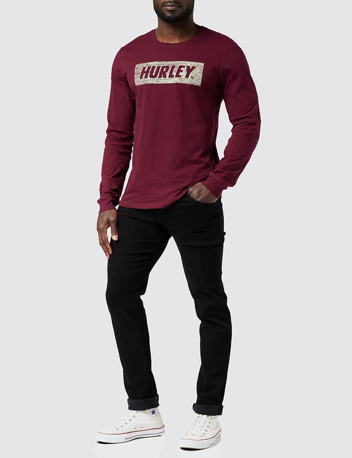 Hurley Herren M Evd WSH Fastlane Bx Texture Ls T-Shirt, M Dunkles Beetroot