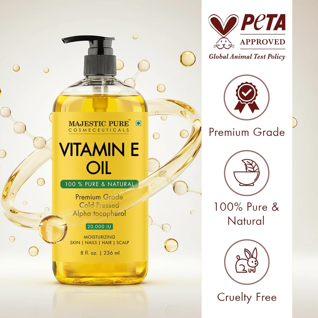 MAJESTIC PURE Vitamin E Oil | 100% reines & natürliches kaltgepresstes Vitamin E-Öl für Haut, Narben