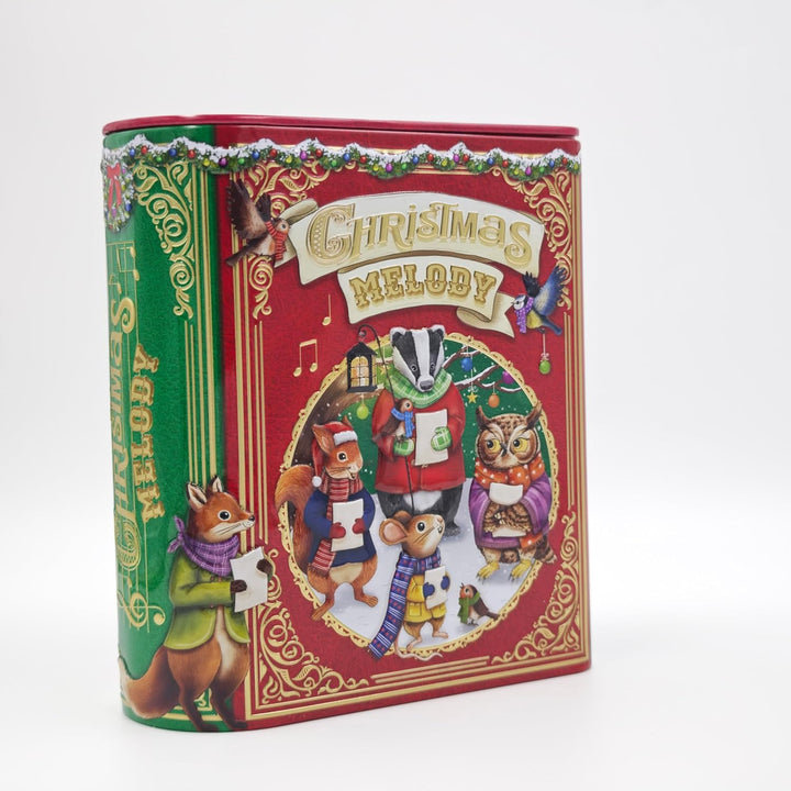 MediMuc Kleine Buchdose Xmas Song rot Weihnachtsdose, Aufbewahrungsdose, Keksdose, Blechdose aufwänd