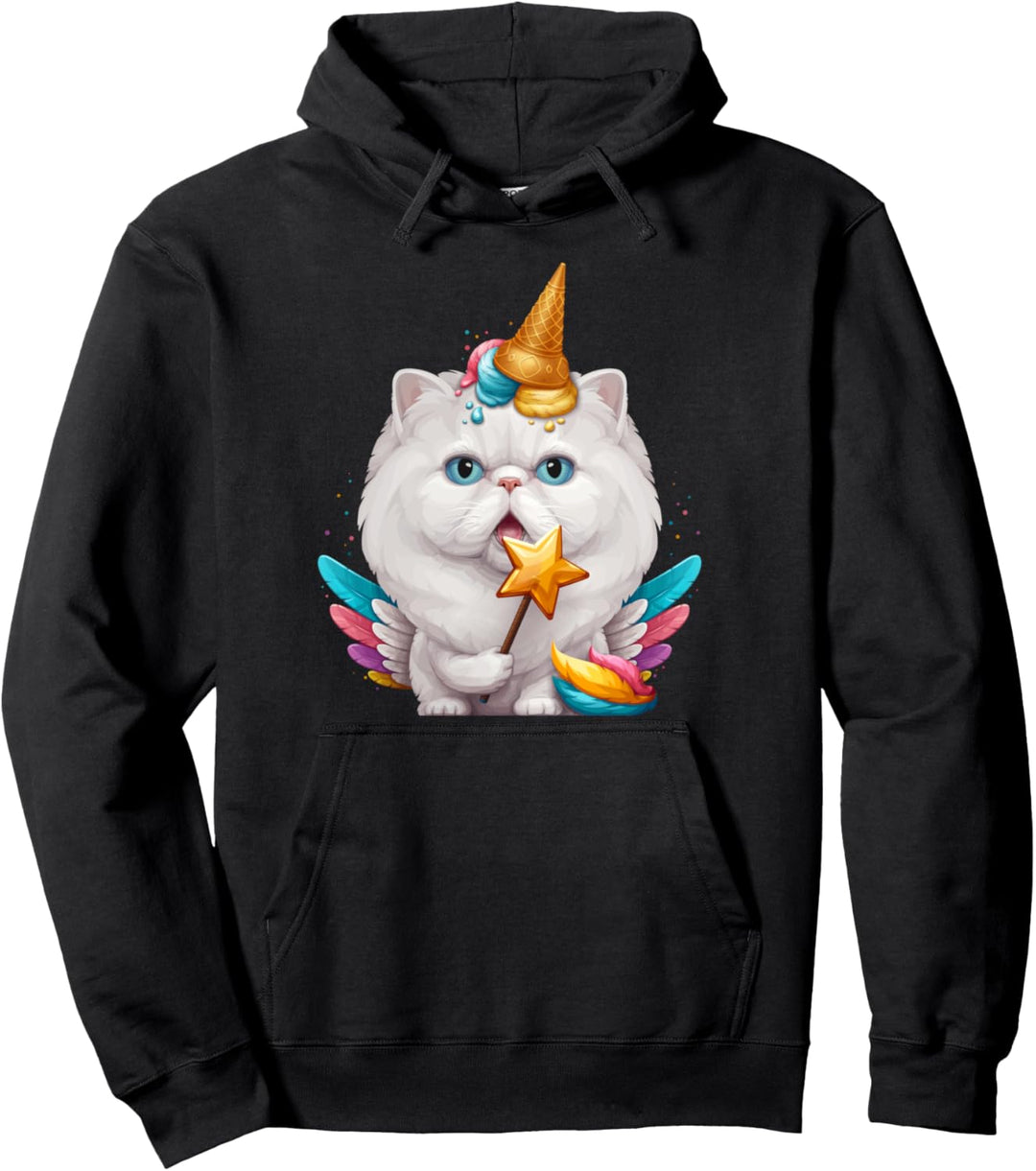 Weisse Perserkatze Einhorn Pullover Hoodie