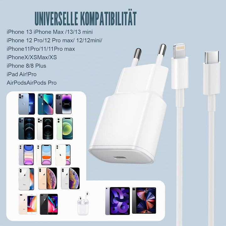 25W 3 Pack für iPhone Schnellladegerät und Ladekabel, USB C Ladegerät 2M Schnellladekabel Stecker Ne