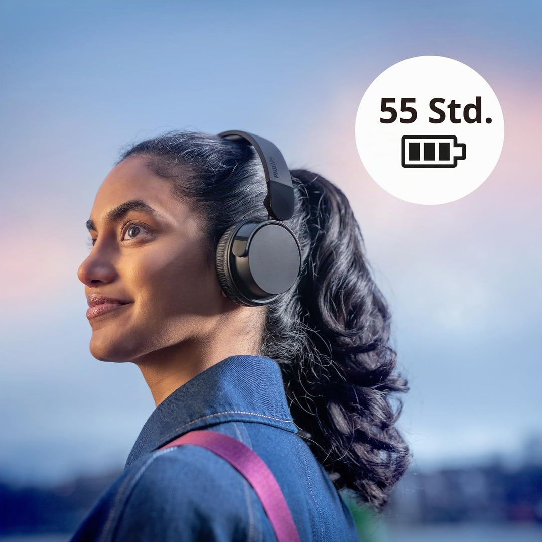 PHILIPS TAH4209BK Leichter ohraufliegender kabelloser Bluetooth-Kopfhörer mit passiver Geräuschisoli