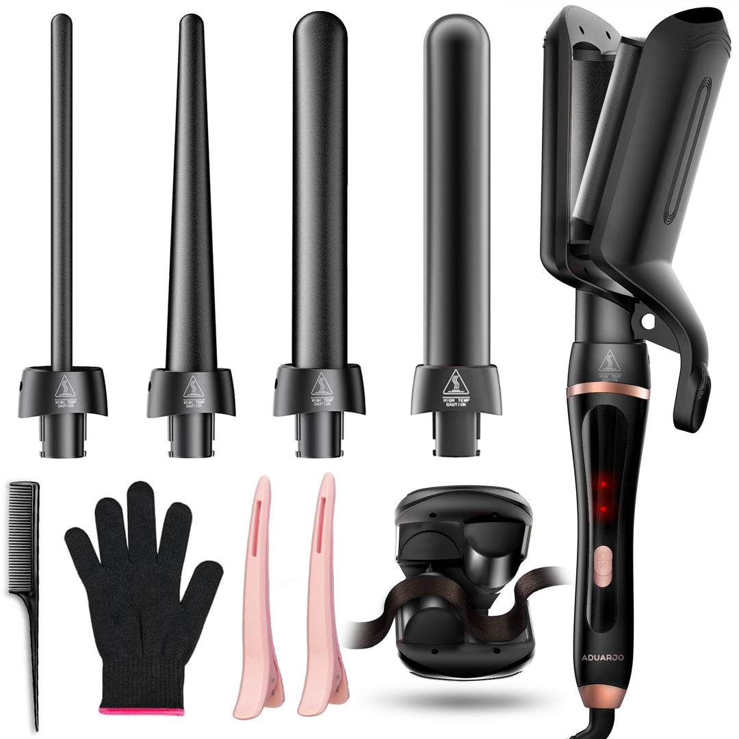 5 in 1 Lockenstab Set, Lockenstab mit Haar Crimper Waver und 4 Wechselbaren Keramischen Trommeln (0.